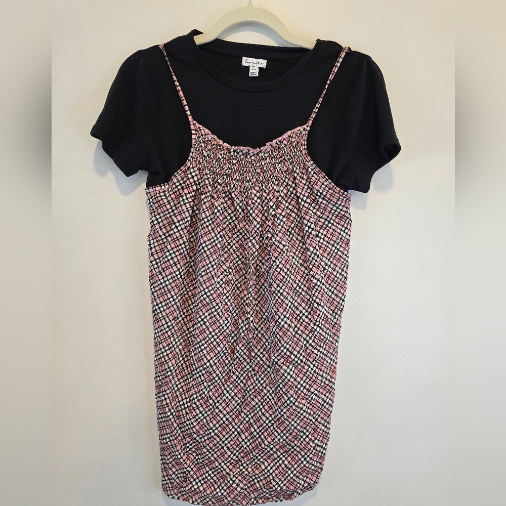 Love, Fire Black T-Shirt Plaid Dress Size Large Nwt